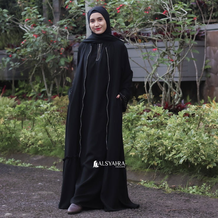 Alsyahra Exclusive Gamis Abaya Outer Hajar Multifungsi Jetblack