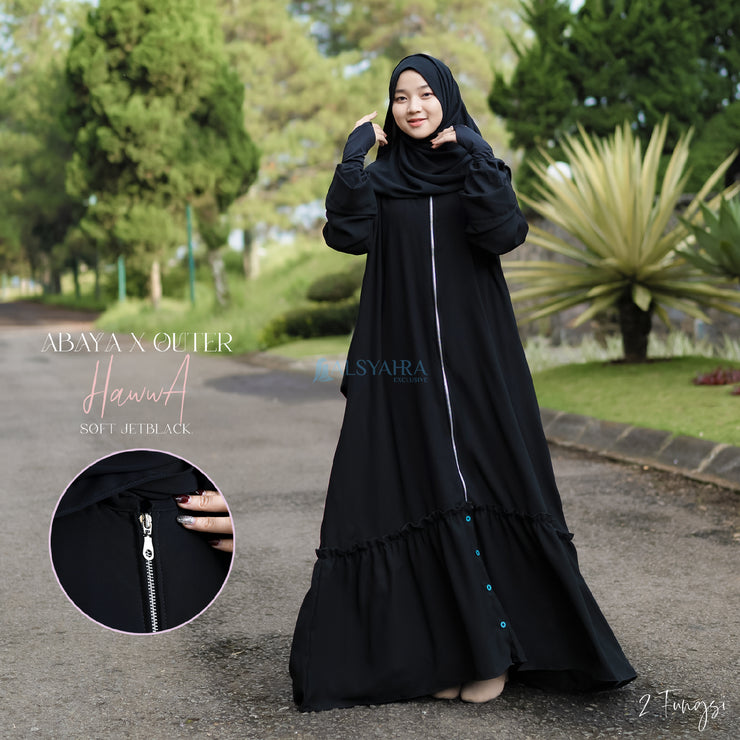 Alsyahra Exclusive Gamis Abaya Outer Hawwa Multifungsi Jetblack