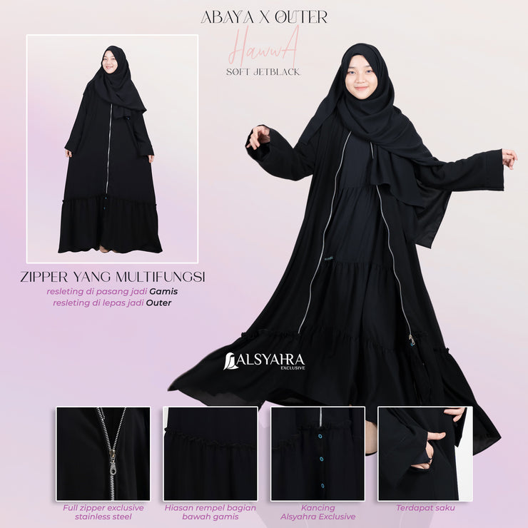 Alsyahra Exclusive Gamis Abaya Outer Hawwa Multifungsi Jetblack