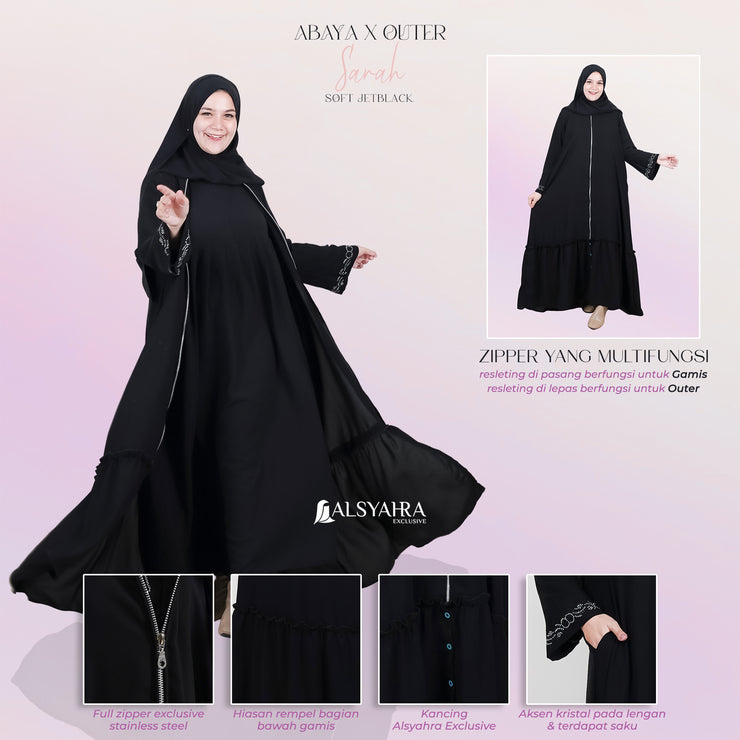 Alsyahra Exclusive Gamis Abaya Outer Sarah Multifungsi Jetblack