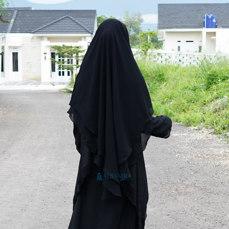 French Khimar Ayumi Size L Sifon Jetblack by Alsyahra Exclusive