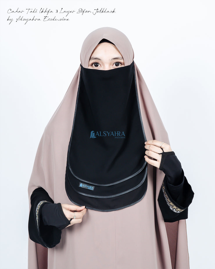 Cadar Tali Ikhfa 3 layer Sifon Silk Jetblack Alsyahra Exclusive