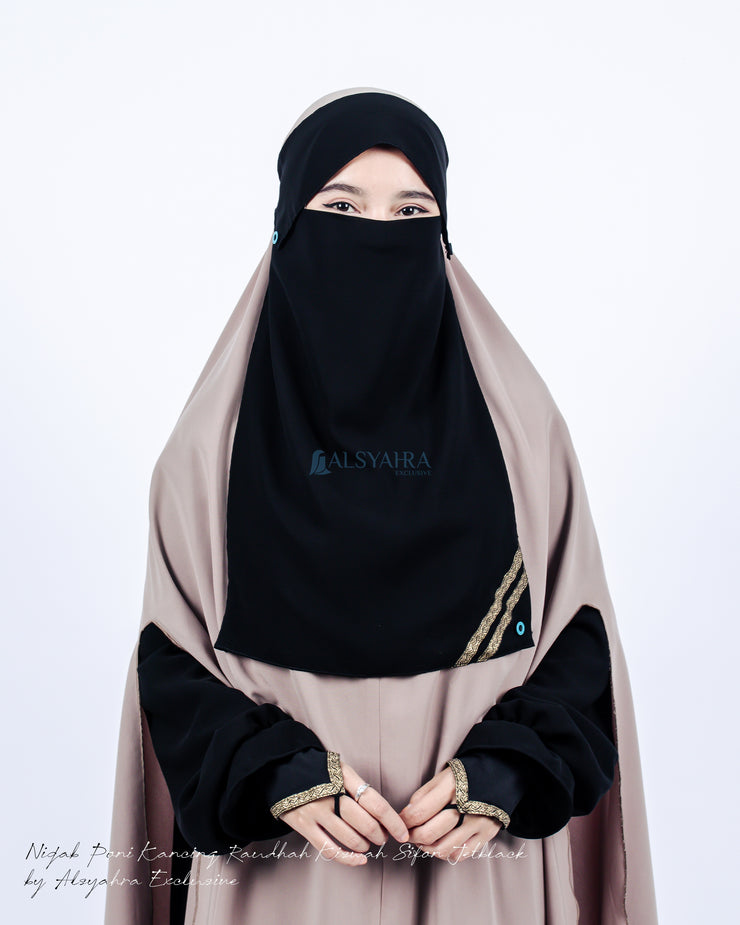 Alsyahra Exclusive Niqab Poni Kancing Raudhah Kiswah Sifon Silk Jetblack