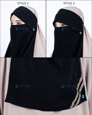 Alsyahra Exclusive Niqab Poni Kancing Raudhah Kiswah Sifon Silk Jetblack