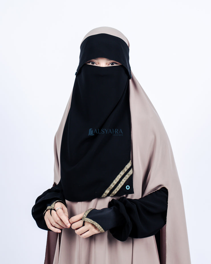 Alsyahra Exclusive Niqab Poni Kancing Raudhah Kiswah Sifon Silk Jetblack