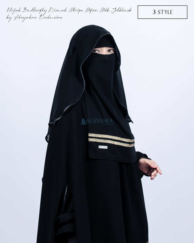 Niqab Butterfly Kiswah Stripe Sifon Silk Jetblack Alsyahra Exclusive