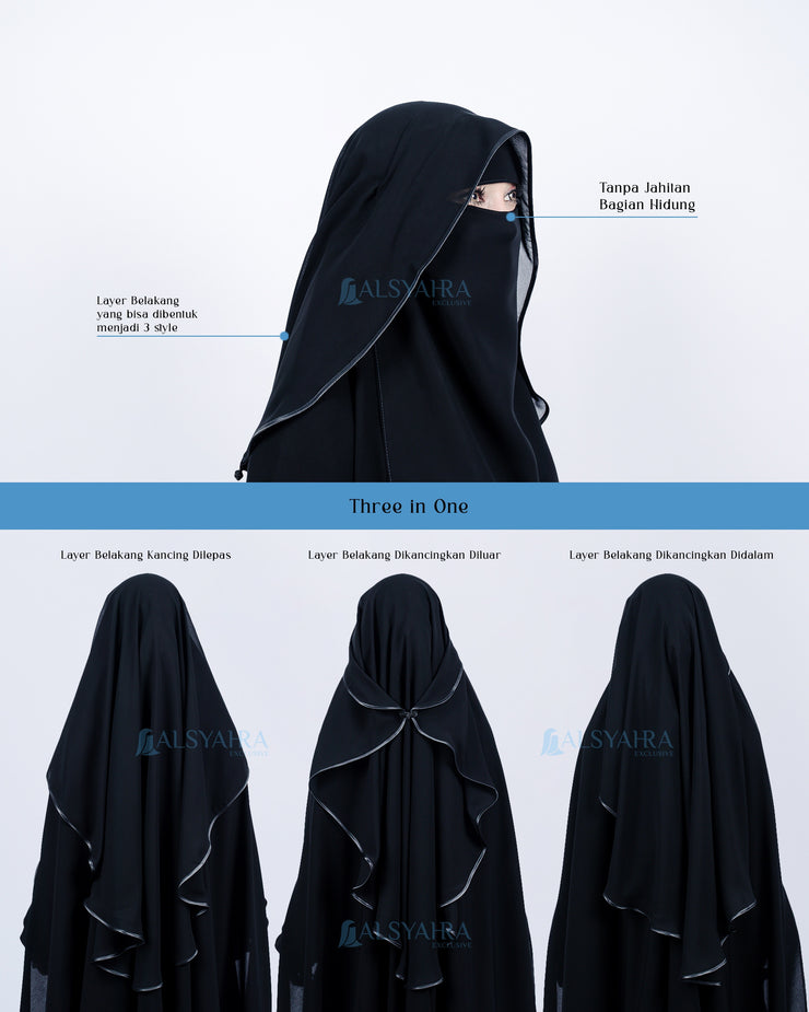 Niqab Butterfly Kiswah Stripe Sifon Silk Jetblack Alsyahra Exclusive