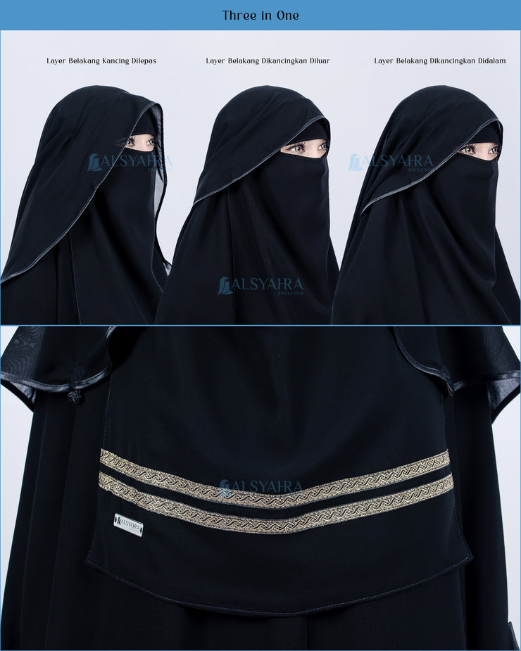 Niqab Butterfly Kiswah Stripe Sifon Silk Jetblack Alsyahra Exclusive