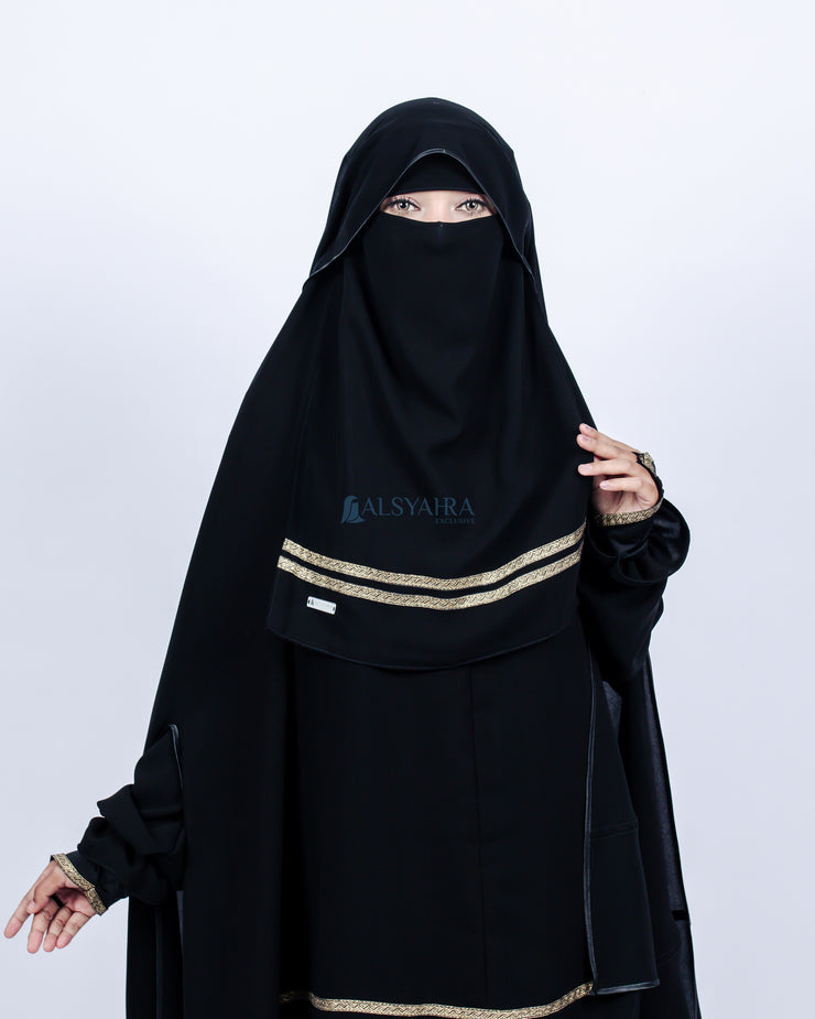 Niqab Butterfly Kiswah Stripe Sifon Silk Jetblack Alsyahra Exclusive