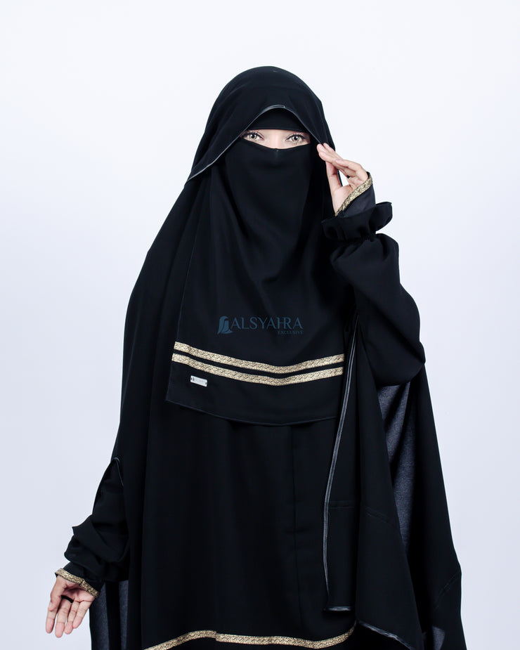 Niqab Butterfly Kiswah Stripe Sifon Silk Jetblack Alsyahra Exclusive