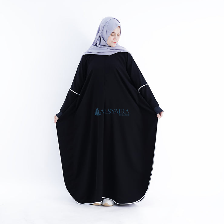 Abaya Syari Farasha Stripe Bisban Putih Zipper Jetblack Alsyahra Exclusive