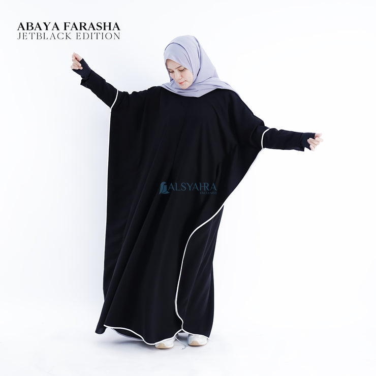 Abaya Syari Farasha Stripe Bisban Putih Zipper Jetblack Alsyahra Exclusive