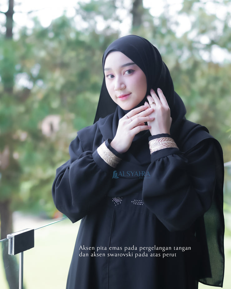 Gamis Abaya Mediterania Sifon Silk Jetblack by Alsyahra Exclusive