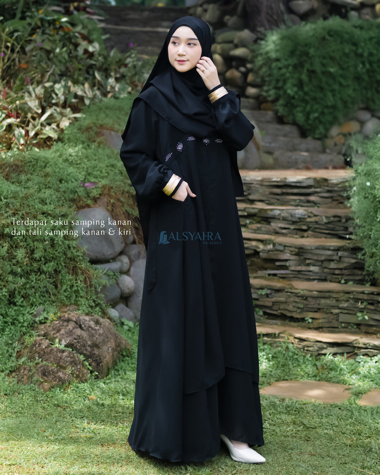 Gamis Abaya Mediterania Sifon Silk Jetblack by Alsyahra Exclusive