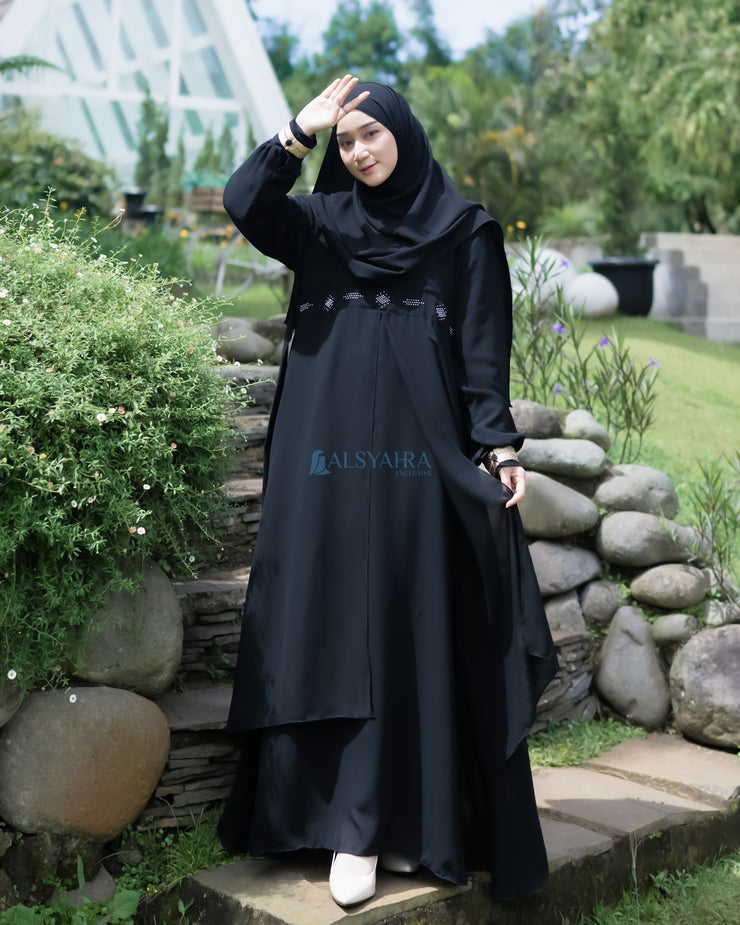 Gamis Abaya Mediterania Sifon Silk Jetblack by Alsyahra Exclusive