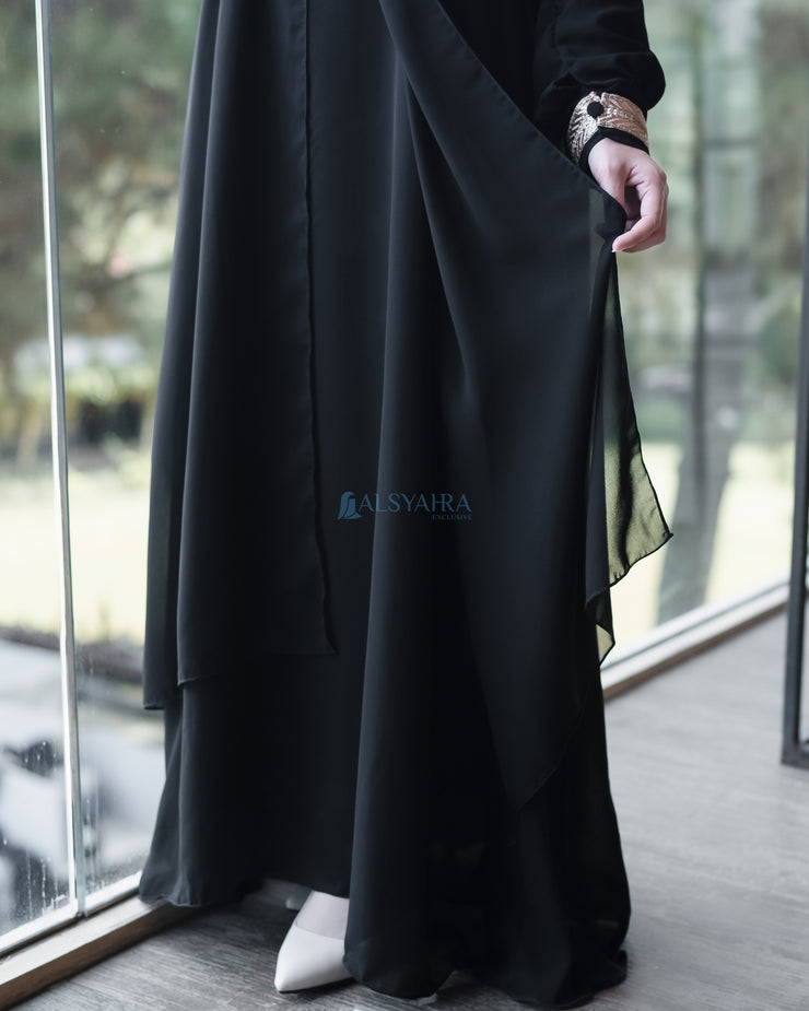 Gamis Abaya Mediterania Sifon Silk Jetblack by Alsyahra Exclusive