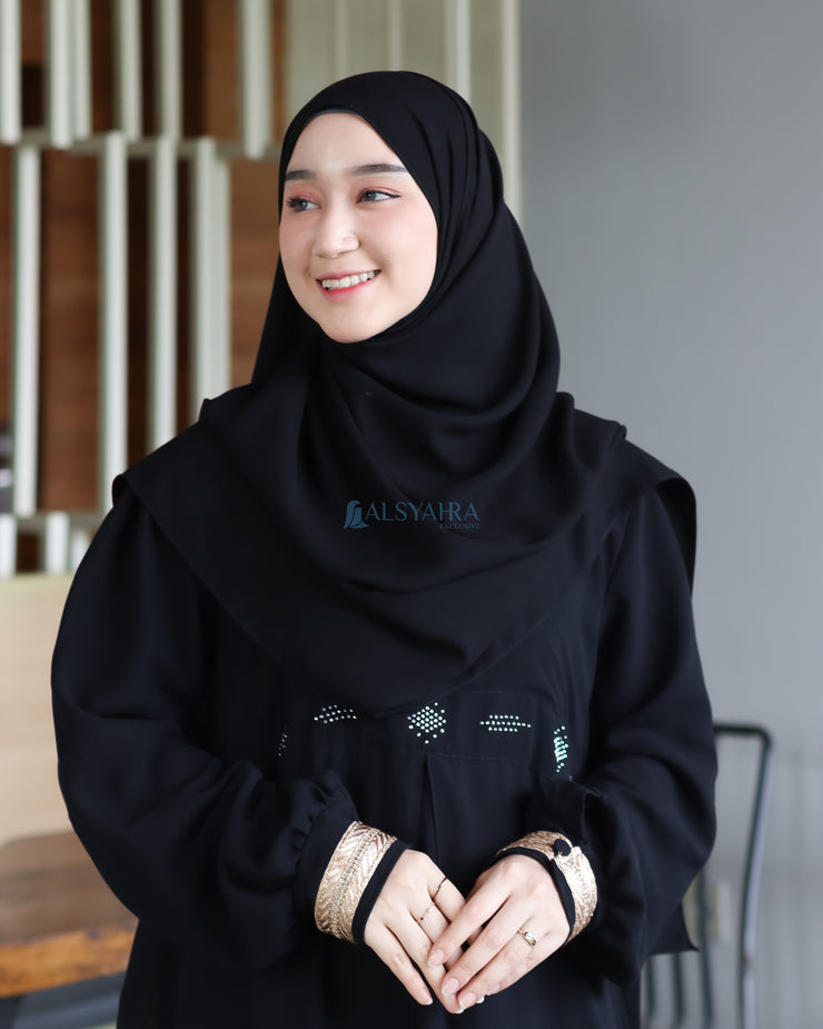 Gamis Abaya Mediterania Sifon Silk Jetblack by Alsyahra Exclusive