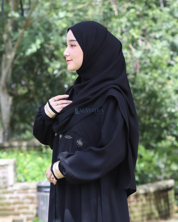 Gamis Abaya Mediterania Sifon Silk Jetblack by Alsyahra Exclusive