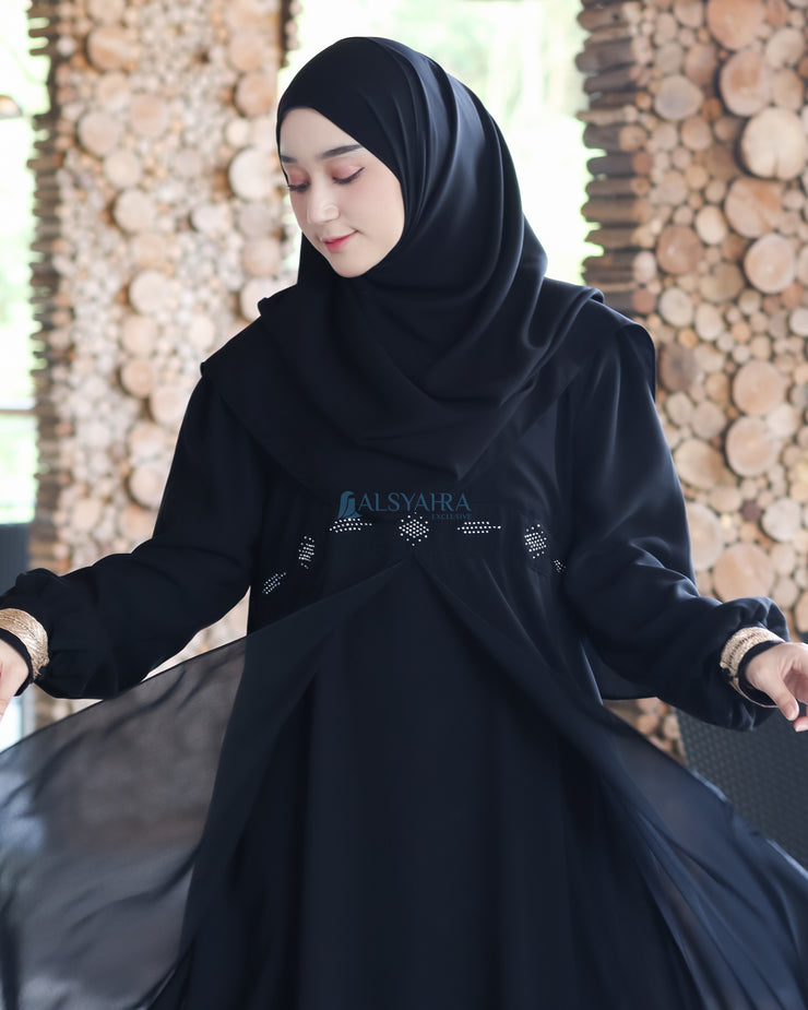 Gamis Abaya Mediterania Sifon Silk Jetblack by Alsyahra Exclusive