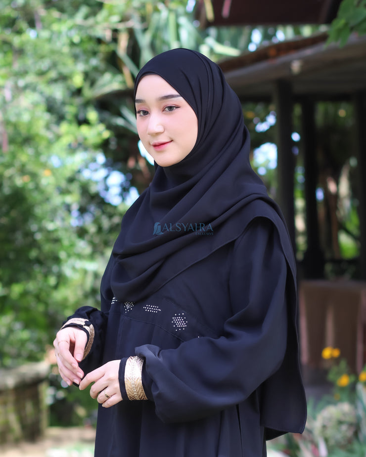 Gamis Abaya Mediterania Sifon Silk Jetblack by Alsyahra Exclusive