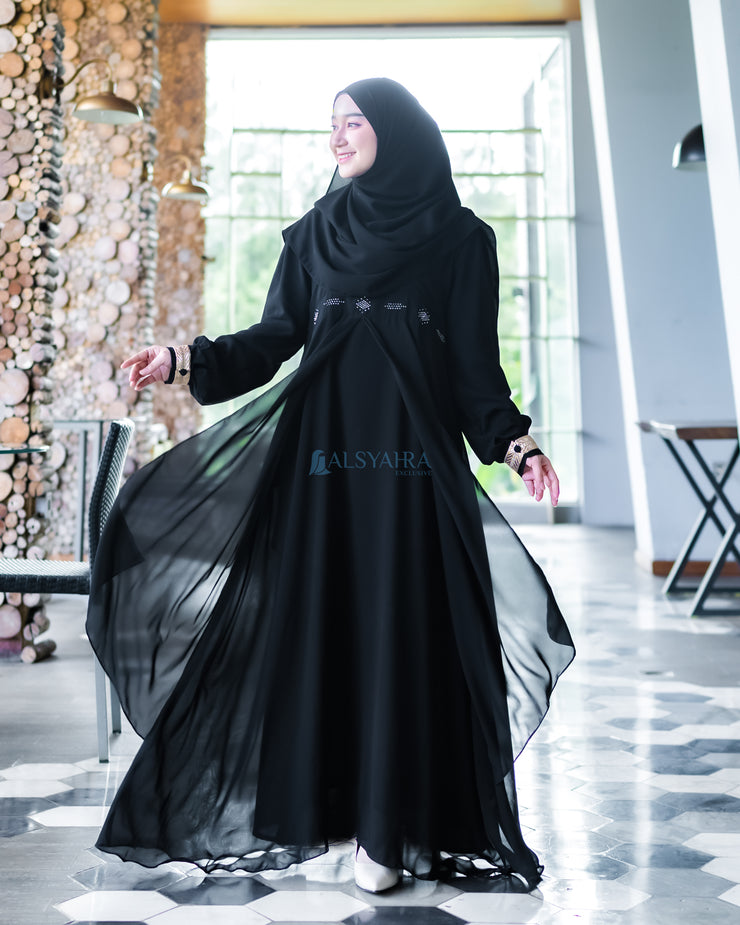 Gamis Abaya Mediterania Sifon Silk Jetblack by Alsyahra Exclusive