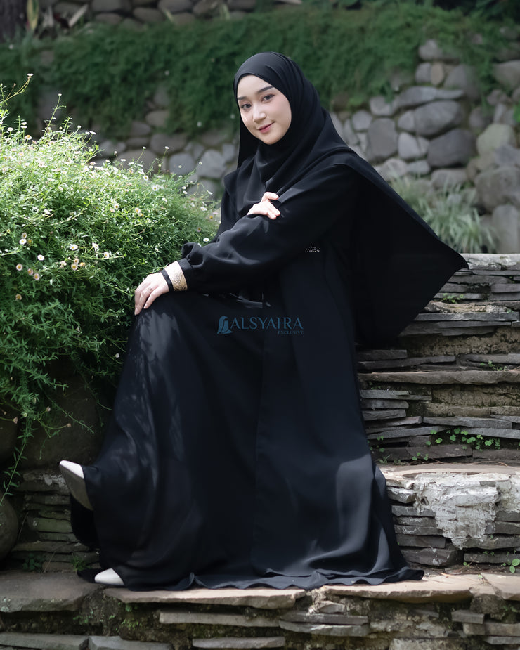 Gamis Abaya Mediterania Sifon Silk Jetblack by Alsyahra Exclusive