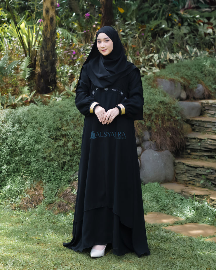 Gamis Abaya Mediterania Sifon Silk Jetblack by Alsyahra Exclusive
