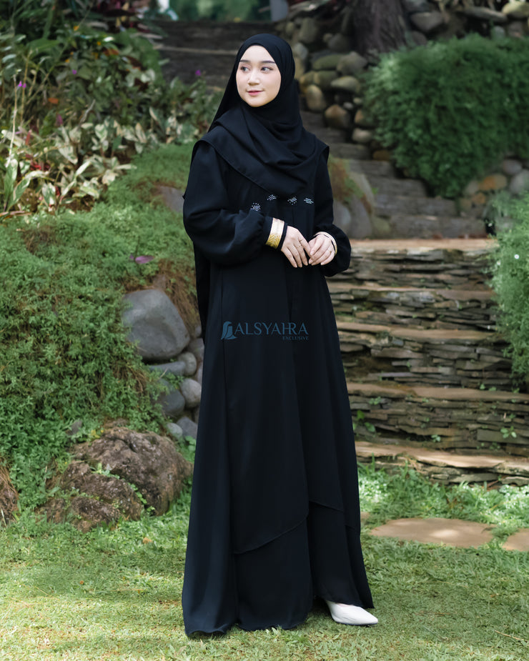 Gamis Abaya Mediterania Sifon Silk Jetblack by Alsyahra Exclusive