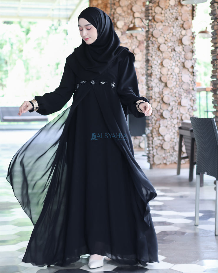 Gamis Abaya Mediterania Sifon Silk Jetblack by Alsyahra Exclusive