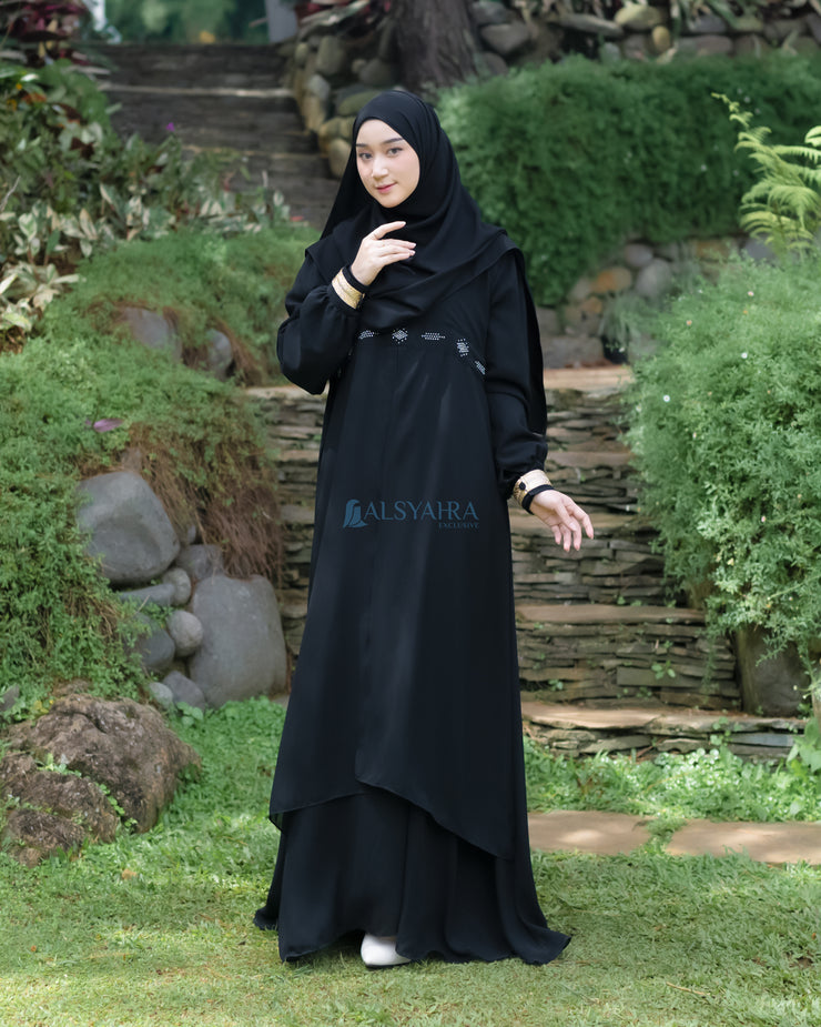 Gamis Abaya Mediterania Sifon Silk Jetblack by Alsyahra Exclusive