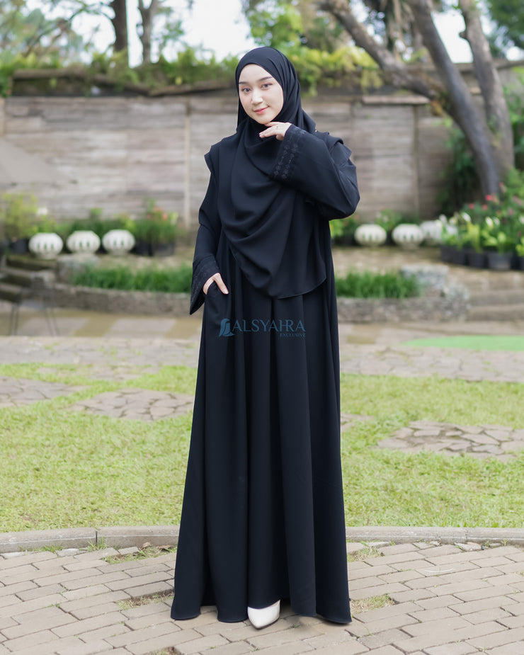 Abaya Gamis Syari Al Munawwarah Jetblack Alsyahra Exclusive