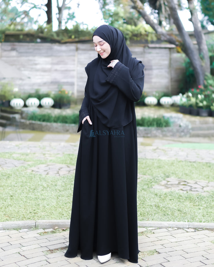 Abaya Gamis Syari Al Munawwarah Jetblack Alsyahra Exclusive