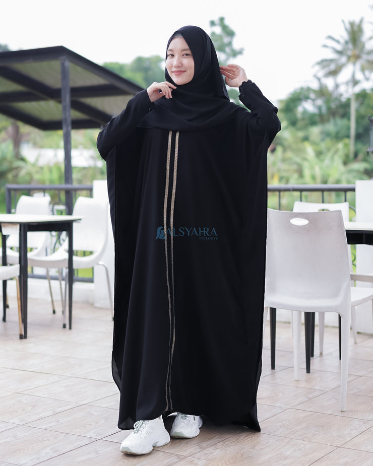 Abaya Syari Farasha Kiswah Zipper Jetblack Alsyahra Exclusive