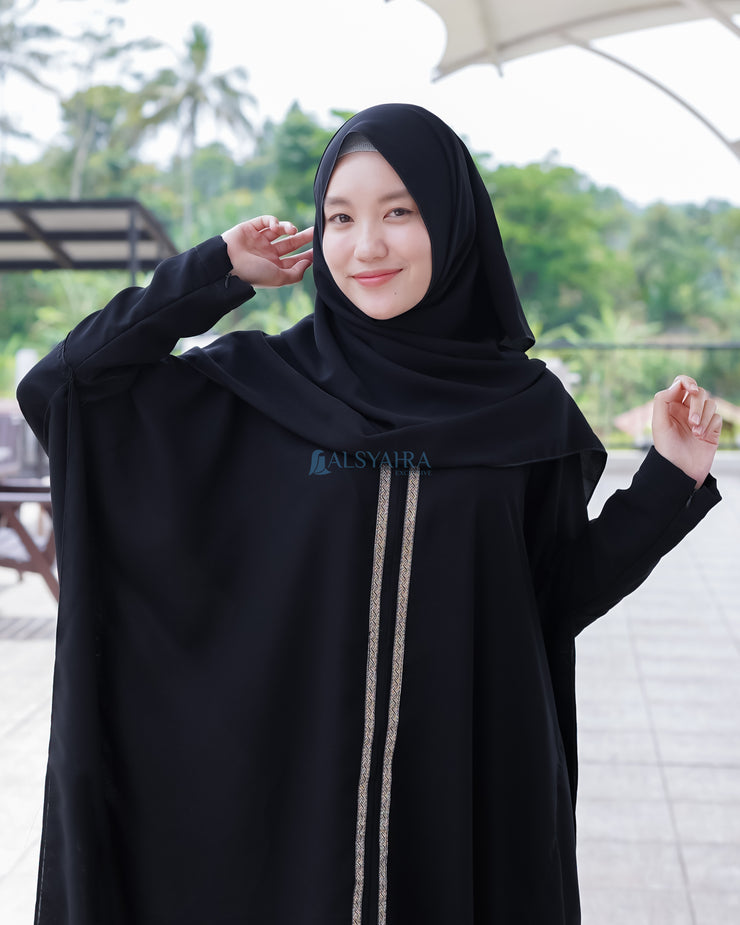 Abaya Syari Farasha Kiswah Zipper Jetblack Alsyahra Exclusive