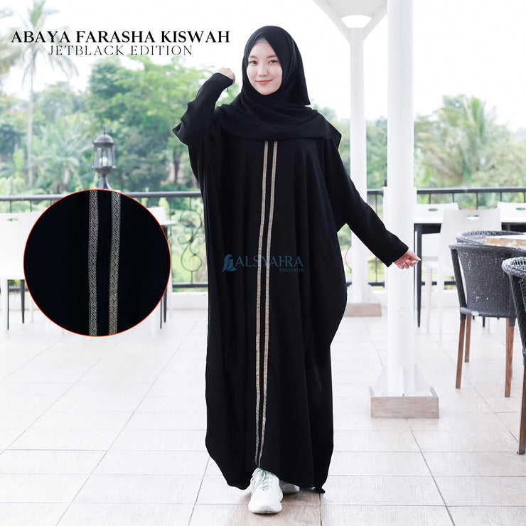 Abaya Syari Farasha Kiswah Zipper Jetblack Alsyahra Exclusive