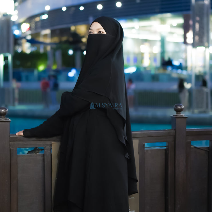 French Khimar Ayumi Size L Sifon Jetblack by Alsyahra Exclusive