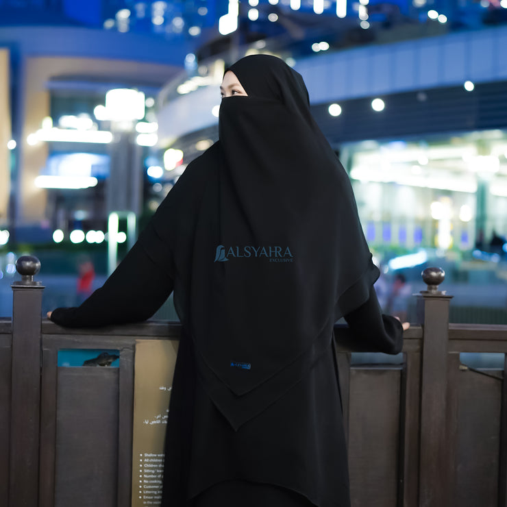 French Khimar Ayumi Size L Sifon Jetblack by Alsyahra Exclusive