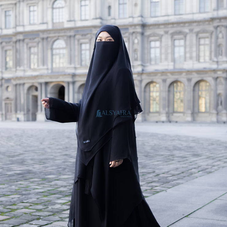 French Khimar Ayumi Size L Sifon Jetblack by Alsyahra Exclusive