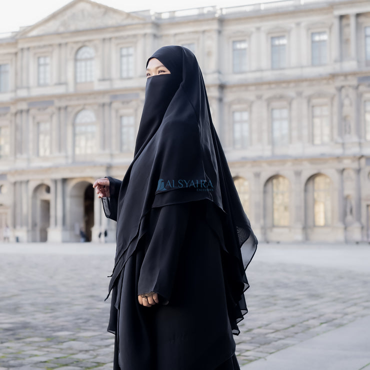 French Khimar Ayumi Size L Sifon Jetblack by Alsyahra Exclusive