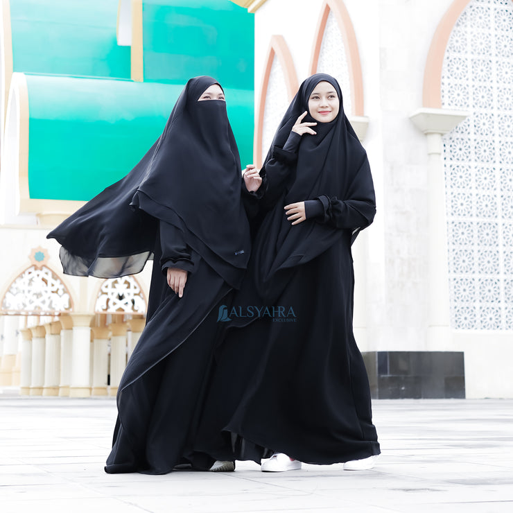 French Khimar Ayumi Size L Sifon Jetblack by Alsyahra Exclusive