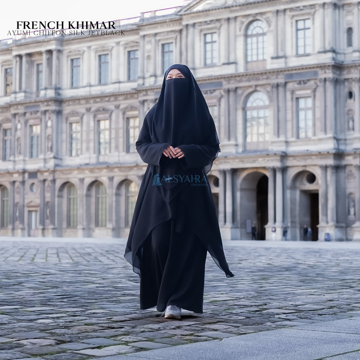 French Khimar Ayumi Size L Sifon Jetblack by Alsyahra Exclusive