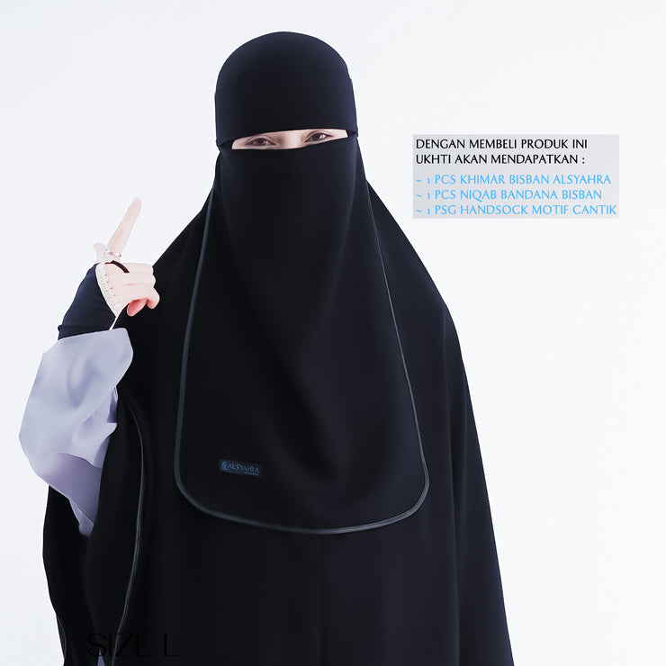 Set Khimar Bisban Niqab Bandana Jetblack Free Handsock Alsyahra Exclusive