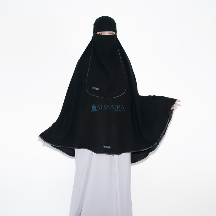 Set Khimar Bisban Niqab Bandana Jetblack Free Handsock Alsyahra Exclusive