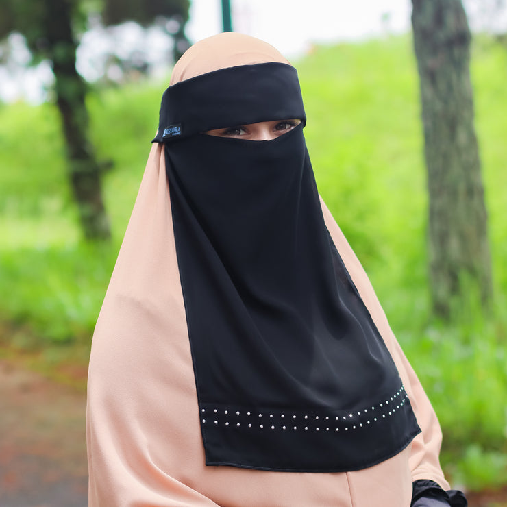 Alsyahra Exclusive Niqab Poni Andalusia Stripe Sifon Silk Jetblack