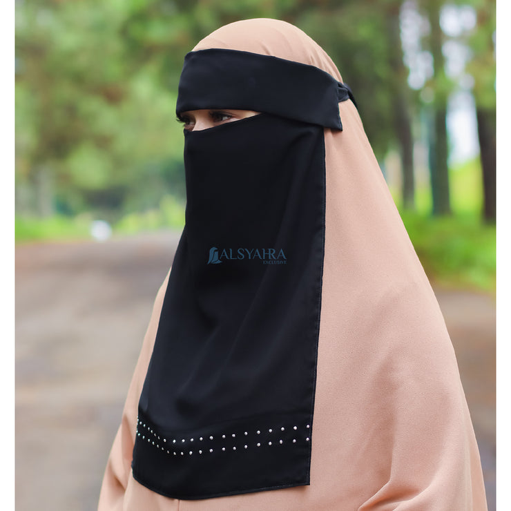 Alsyahra Exclusive Niqab Poni Andalusia Stripe Sifon Silk Jetblack