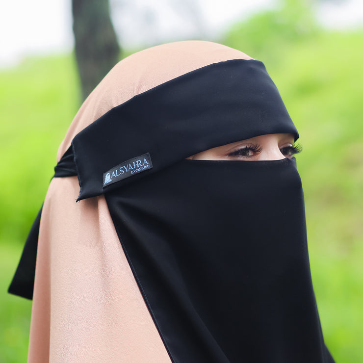 Alsyahra Exclusive Niqab Poni Andalusia Stripe Sifon Silk Jetblack