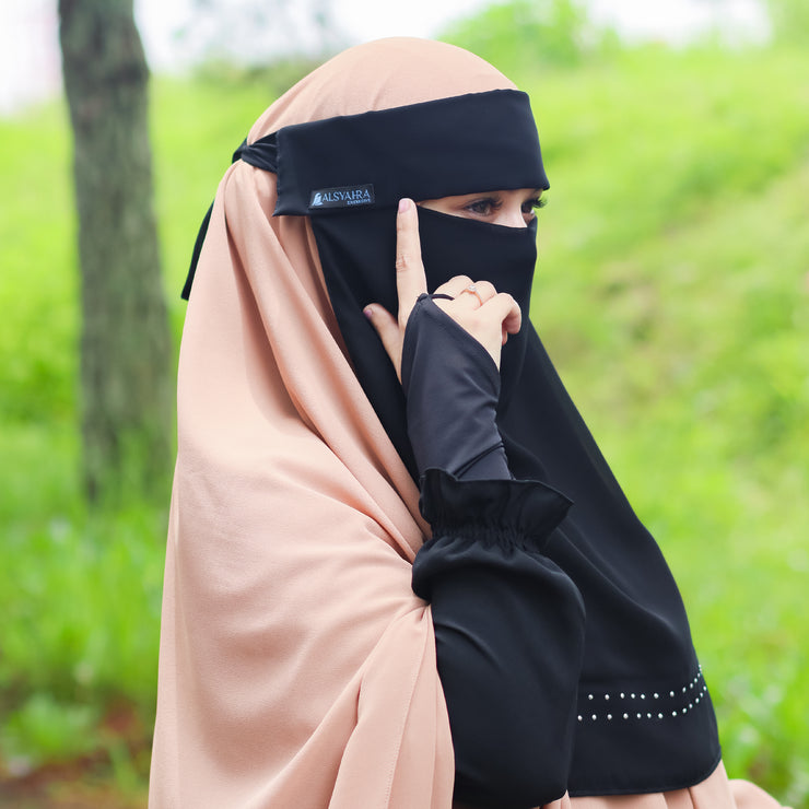 Alsyahra Exclusive Niqab Poni Andalusia Stripe Sifon Silk Jetblack