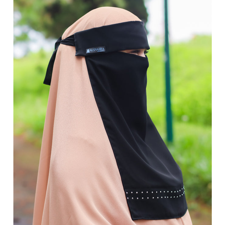 Alsyahra Exclusive Niqab Poni Andalusia Stripe Sifon Silk Jetblack