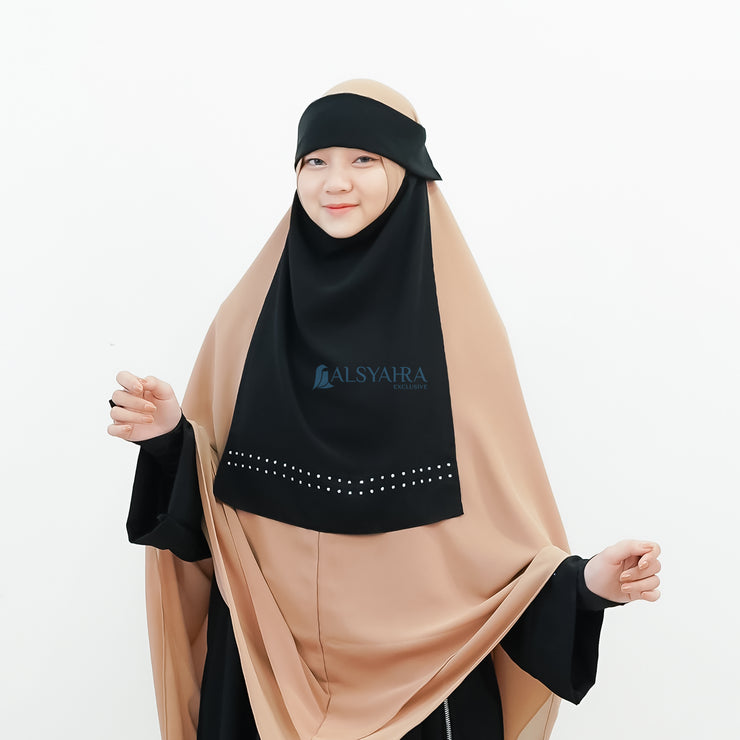 Alsyahra Exclusive Niqab Poni Pulldown Andalusia Stripe Sifon Silk Jetblack