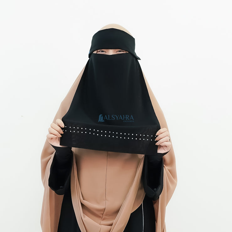 Alsyahra Exclusive Niqab Poni Pulldown Andalusia Stripe Sifon Silk Jetblack
